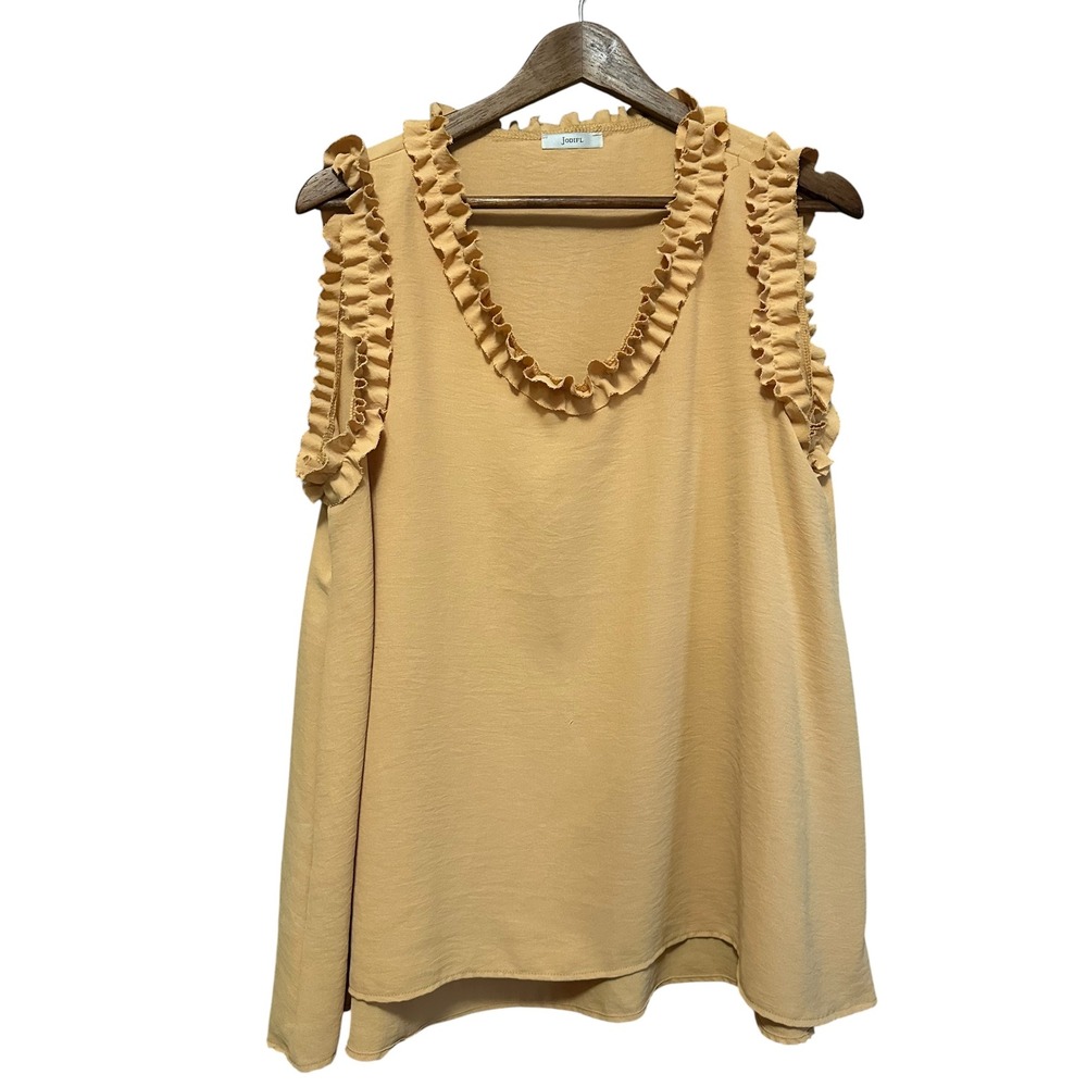 Jodifl Ruffle Neck Sleeveless Top Tank Blouse‎ Women's L Peach